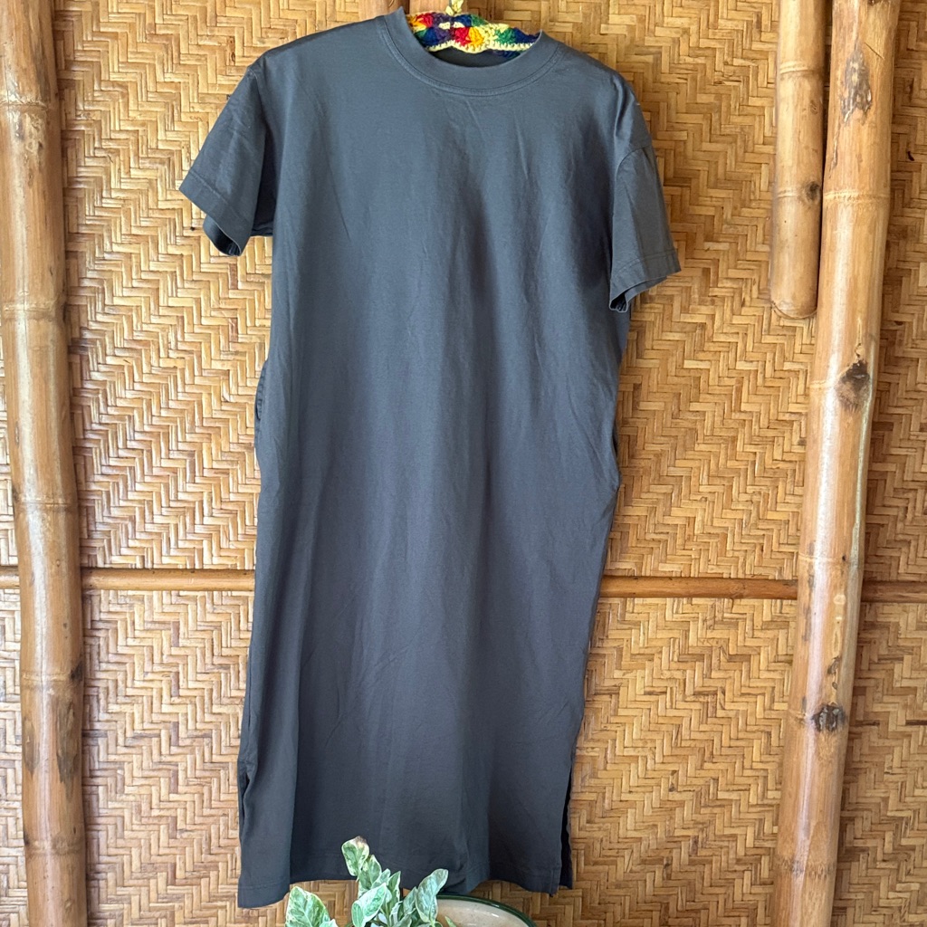 Uniqlo Classic Cotton Charcoal Gray T Shirt Midi Dress W/ Pockets Xs